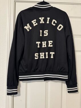 Black Mesh Varsity Jacket with White Lettering